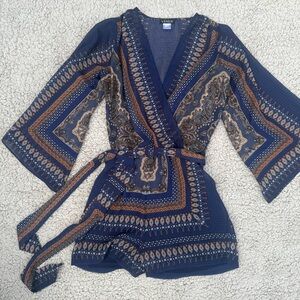 Venus Blue and Brown Patterned romper/swim cover-up